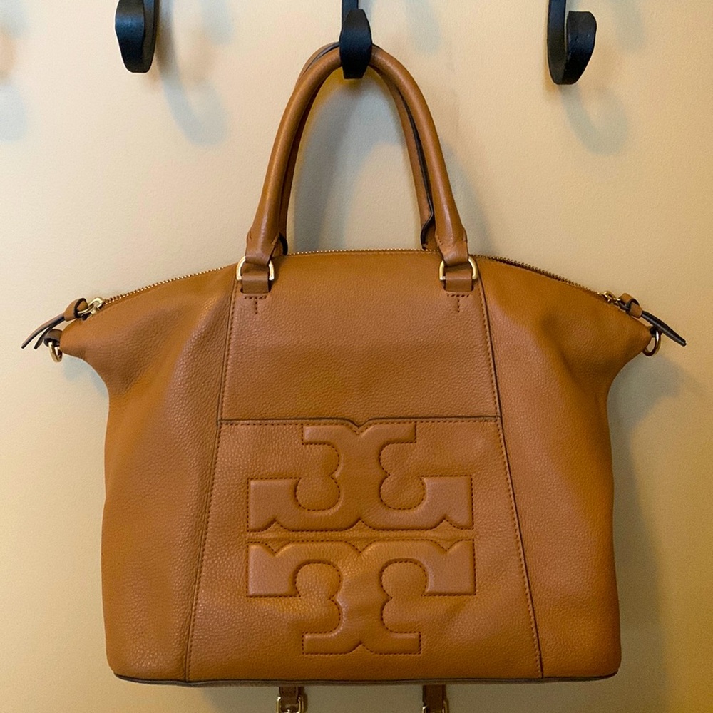 Tory Burch Tan Pebbled Leather Satchel Shoulder Bag With Crossbody Strap